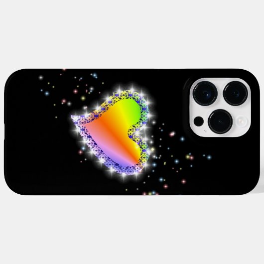 Coques Case-Mate iPhone Coeur arc-en-ciel avec étoiles sur noir (Verso (horizontal))