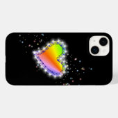Coques Case-Mate iPhone Coeur arc-en-ciel avec étoiles sur noir (Verso (horizontal))