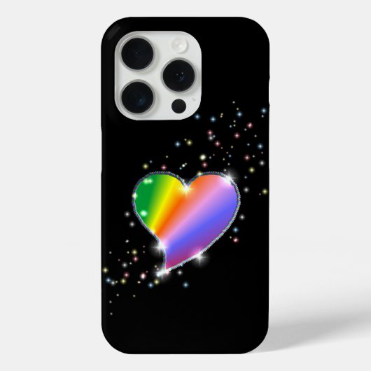 Coques Case-Mate iPhone Coeur arc-en-ciel avec étoiles sur noir (Verso)