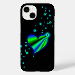 Coques Pour iPhone Coeur arc-en-ciel bleu vert avec étoiles sur noir