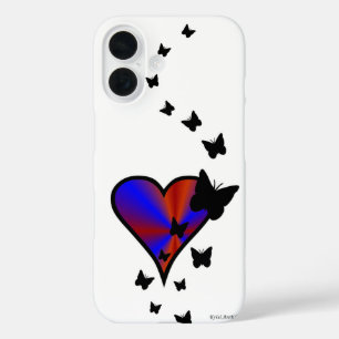 Coques iPhone 16 Coeur arc-en-ciel et papillon