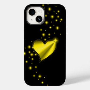 Coques Pour iPhone Coeur arc-en-ciel jaune or avec étoiles sur noir
