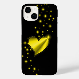 Coques Pour iPhone Coeur arc-en-ciel jaune or avec étoiles sur noir
