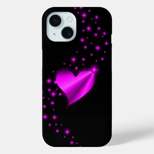 Coques Case-Mate iPhone Coeur arc-en-ciel rose avec étoiles sur noir (Verso)