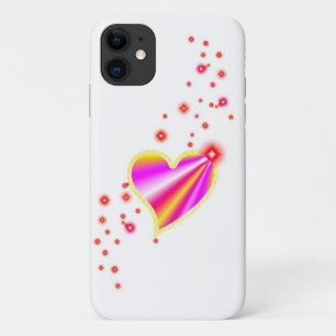 Coque iPhone 11 Coeur arc-en-ciel rose rouge avec étoiles