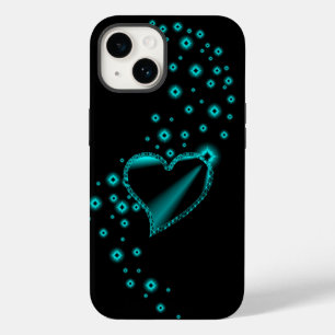 Coque Pour iPhone 14 Coeur arc-en-ciel vert avec étoiles sur noir