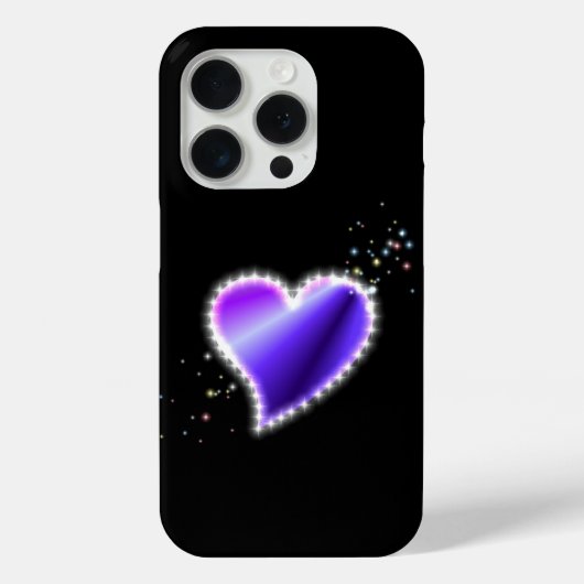 Coques Case-Mate iPhone Coeur arc-en-ciel violet avec étoiles sur noir (Verso)