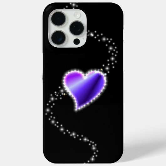 Coques Case-Mate iPhone Coeur arc-en-ciel violet avec étoiles sur noir (Verso)