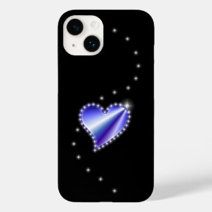 Coque Pour iPhone 14 Coeur arc-en-ciel violet avec étoiles sur noir