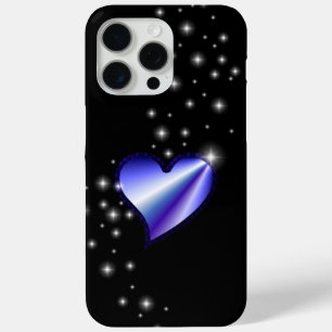 Coque iPhone 15 Pro Max Coeur arc-en-ciel violet avec étoiles sur noir