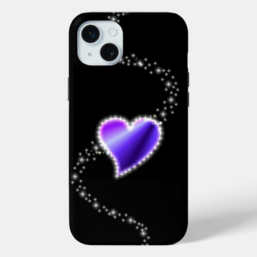 Coques Case-Mate iPhone Coeur arc-en-ciel violet avec étoiles sur noir (Verso)