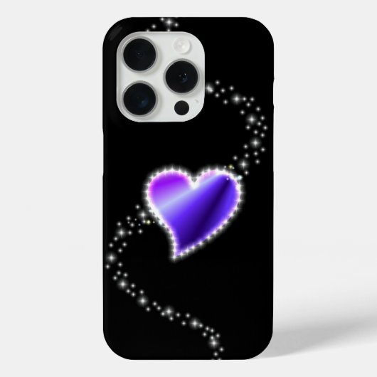 Coques Case-Mate iPhone Coeur arc-en-ciel violet avec étoiles sur noir (Verso)