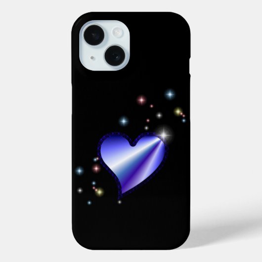 Coques Case-Mate iPhone Coeur arc-en-ciel violet avec étoiles sur noir (Verso)