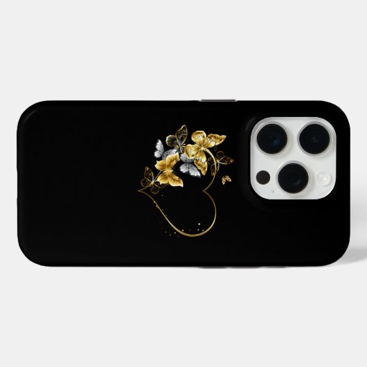 Coques Case-Mate iPhone Coeur aux papillons d'or (Verso (horizontal))