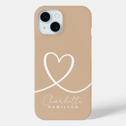 Coques Case-Mate iPhone Coeur d'amour moderne Nom personnalisé Tan White (Verso)