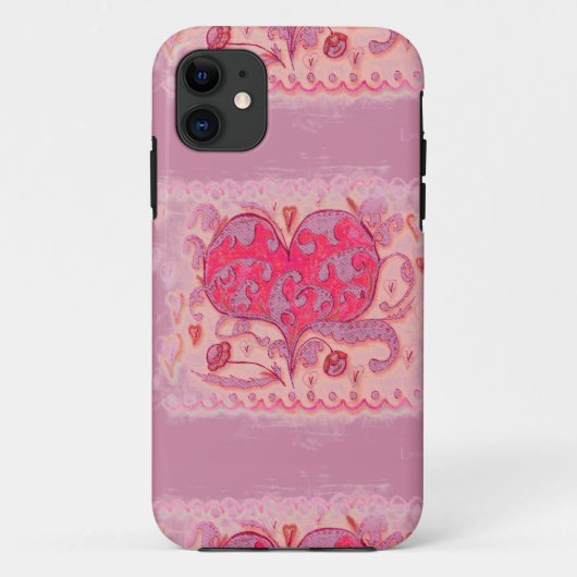Coques Case-Mate iPhone Coeur d'art populaire avec feuilles et fleurs (Dos)