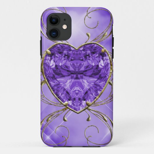 Coques Case-Mate iPhone Cœur de gemme violet, violet (Dos)