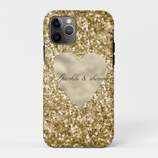 Coques Case-Mate iPhone Cœur de Glitter Or Personnalisé (Dos)