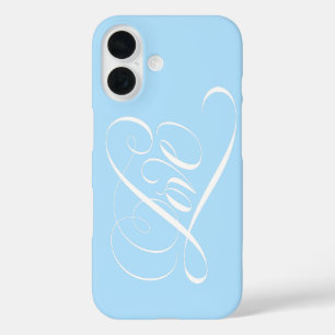 Coques iPhone 16 Cœur de l'amour Calligraphie Bleu Clair Pale de la