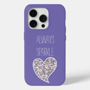 Coque iPhone 15 Pro Coeur de Parties scintillant d'argent violet
