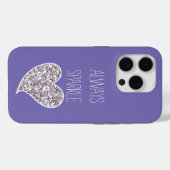 Coques Case-Mate iPhone Coeur de Parties scintillant d'argent violet (Verso (horizontal))