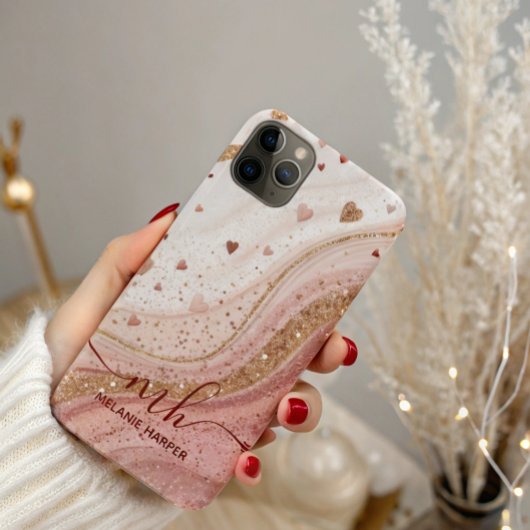 Coques Case-Mate iPhone coeur de parties scintillant en or rose doux
