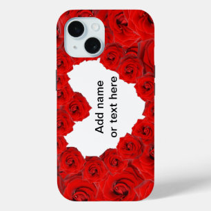 Coque Pour iPhone 15 Coeur des Roses Rouges. Ajouter un nom ou un texte