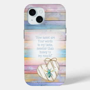 Coque Pour iPhone 15 Cœur en bois pastel faux girly Turquoise Abeille B