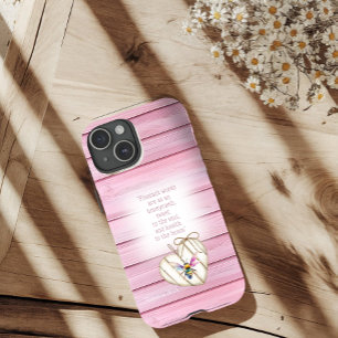 Coque Pour iPhone 15 Cœur en bois rose girly faux arc-en-ciel abeille F