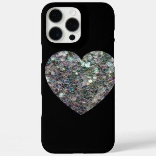 Coques iPhone 16 Pro Max Cœur en mosaïque argentée colorée scintillante