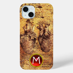Coque iPhone 15 Mini Coeur et ses vaisseaux sanguins Parchemin Gem Mono