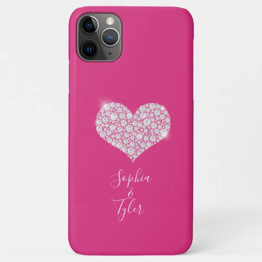Coques Case-Mate iPhone Cœur Étincelant Diamant, Script Noms DIY, Rose Fon (Dos)