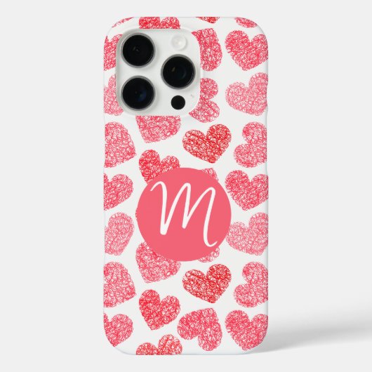 Coques Case-Mate iPhone Coeur mignon rouge griffé Saint Valentin Monogramm (Verso)
