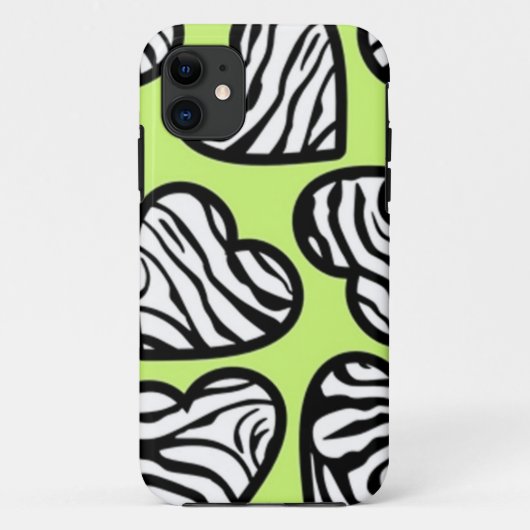 Coques Case-Mate iPhone Coeur mignon vert citron noir blanc zèbre motif (Dos)