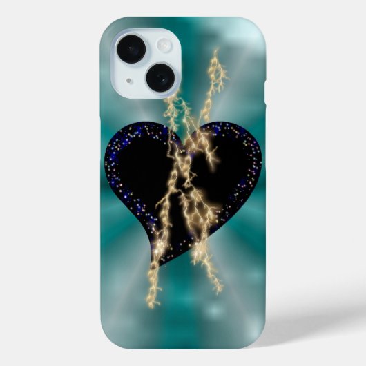 Coques Case-Mate iPhone Coeur noir avec flamme et étoiles sur arc en ciel (Verso)