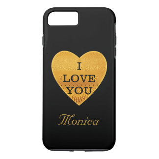 Coque iPhone 7 Plus Coeur personnalisé de noir et d'or je t'aime