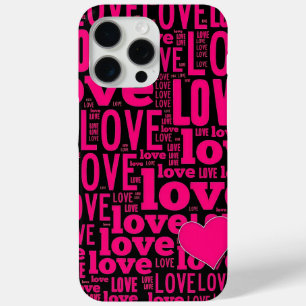 Coque iPhone 15 Pro Max Coeur rose avec Love Word Typographie d'art