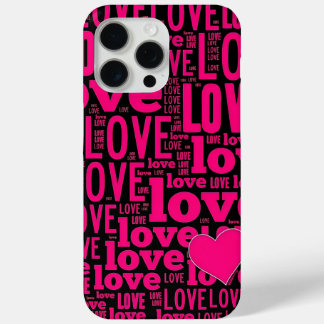 Coque iPhone 15 Pro Max Coeur rose avec Love Word Typographie d'art
