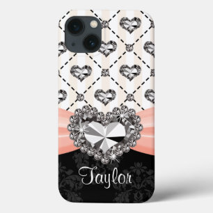 iPhone 13 Case Coeur rose de fausse pierre d'arc