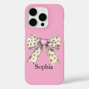 Coques iPhone 16 Pro Coeur rose Leopard Girl Bow