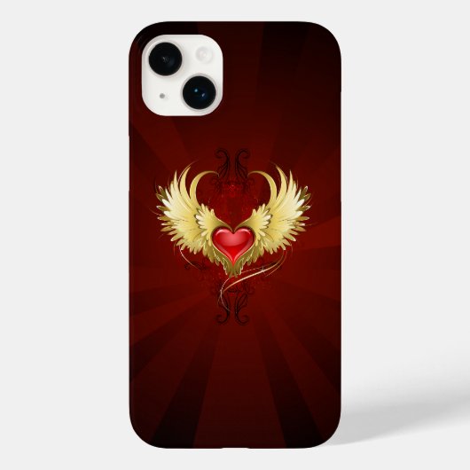 Coques Case-Mate iPhone Coeur rouge avec ailes d'or (Verso)