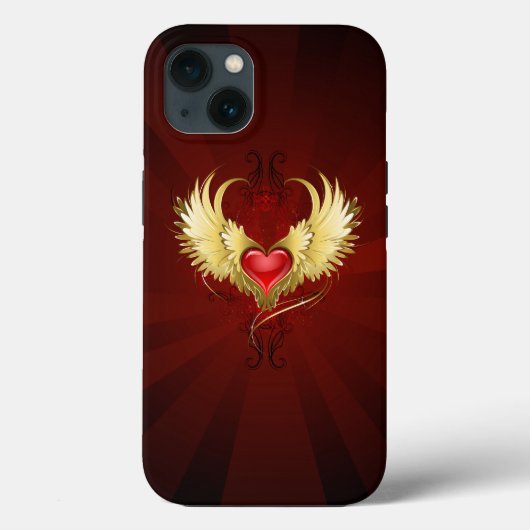 Coques Case-Mate iPhone Coeur rouge avec ailes d'or (Verso)