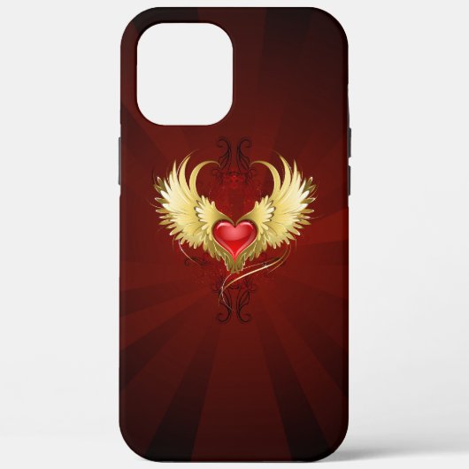 Coques Case-Mate iPhone Coeur rouge avec ailes d'or (Verso)