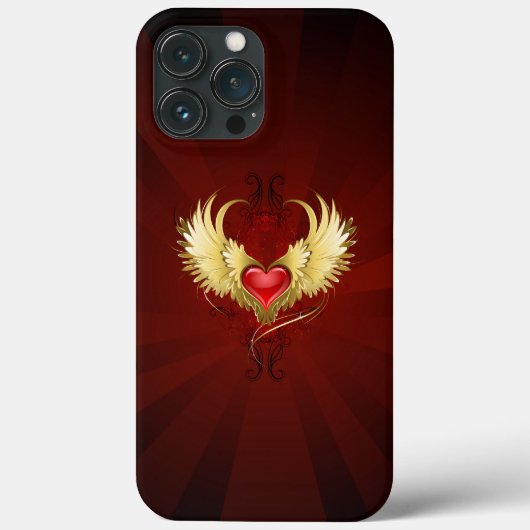 Coques Case-Mate iPhone Coeur rouge avec ailes d'or (Verso)