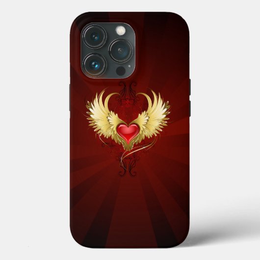 Coques Case-Mate iPhone Coeur rouge avec ailes d'or (Verso)