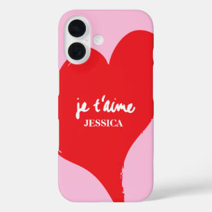Coques iPhone 16 Coeur rouge avec je t’aime-text sur arrière - plan