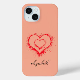 Coque Pour iPhone 15 cœur rouge forme fond coloré personnalisé 