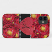 Coques Case-Mate iPhone Coeur rouge monogramme (Dos (Horizontal))