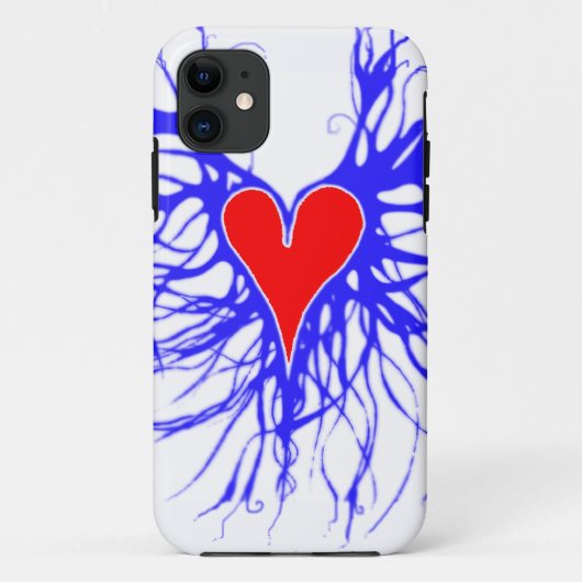Coques Case-Mate iPhone Coeur rouge sur arrière - plan bleu (Dos)