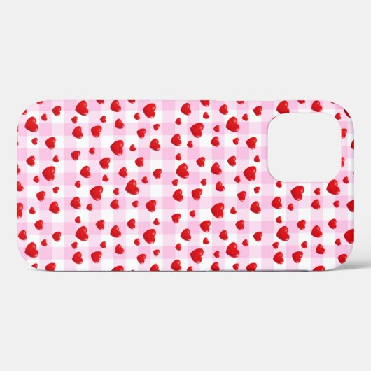 Coques Case-Mate iPhone coeur rouge sur en vichy rose (Verso (horizontal))